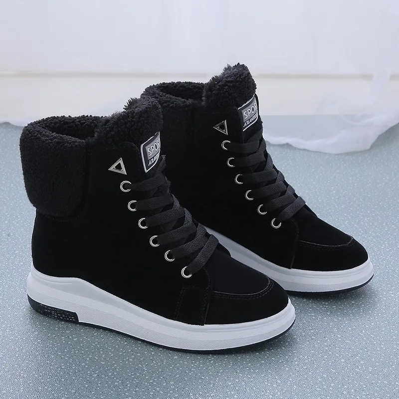 

2021 Winter Boots Women Ankle Boots Warm PU Plush Winter Woman Shoes Sneakers Flats Lace Up Ladies Shoes Women Short Snow Boots