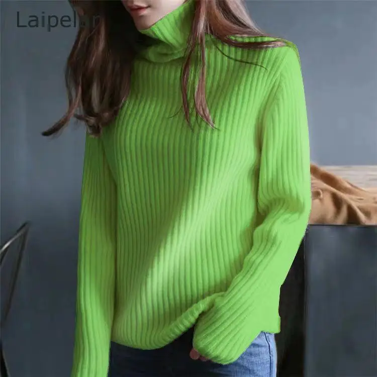 

Женский свитер с высоким воротом, новая Базовая рубашка, осенне-зимняя Свободная верхняя одежда, Модный внутренний пуловер, шерстяной вязан...
