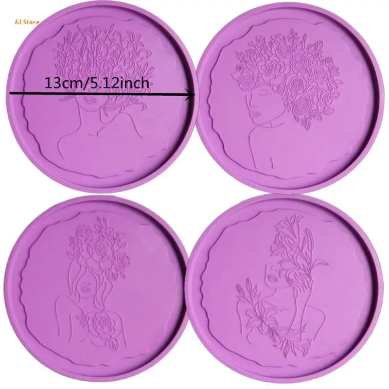 

4 Pcs Irregular Flower Fairy Art Coaster Epoxy Resin Mold Flowers Beauty Women Cup Mat Silicone Mold DIY Crafts Home Decorations