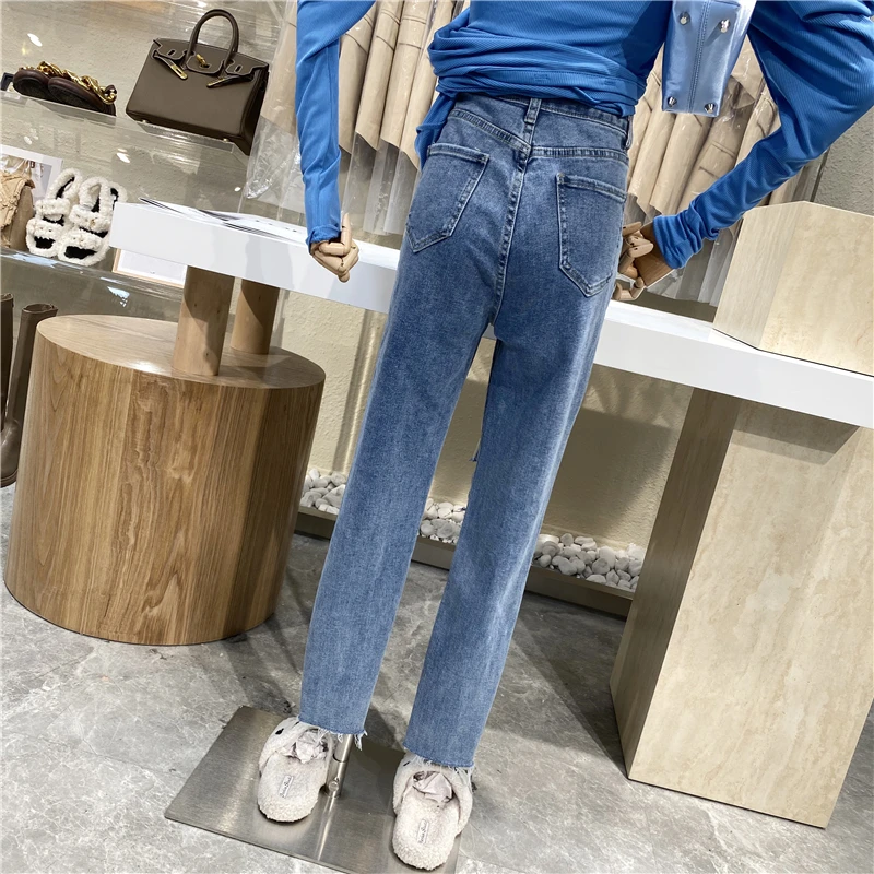 

Brand Original Design High Waist Washed To Make Old, Threadbare Tight Pencil Pants 2021 New Versatile Stretch Nine Cent Pants