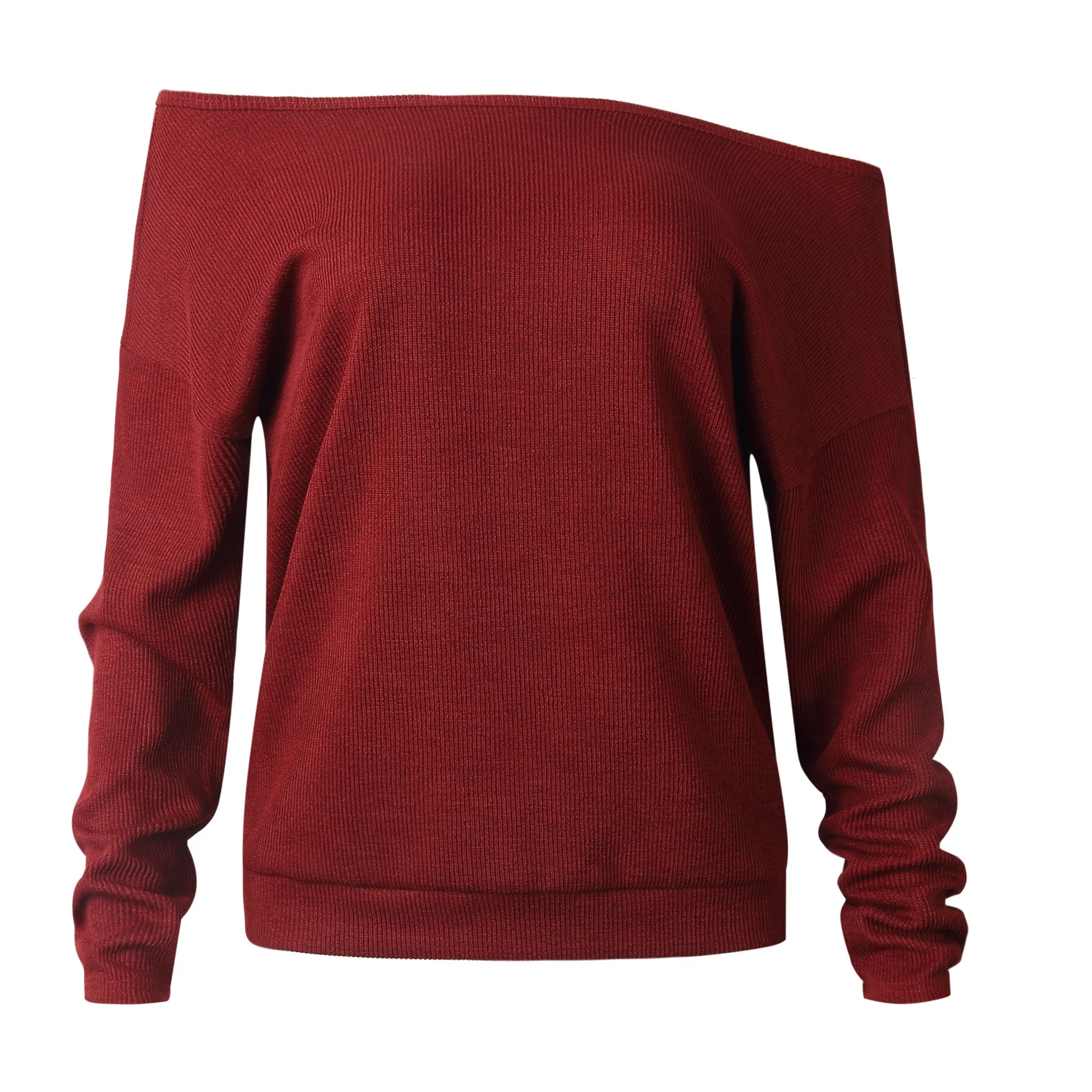 Solid Women's Autumn Knitwear Sexy Slash Neck Off Shoulder Loose Long-Sleeve Sweater Casual White Tops | Женская одежда