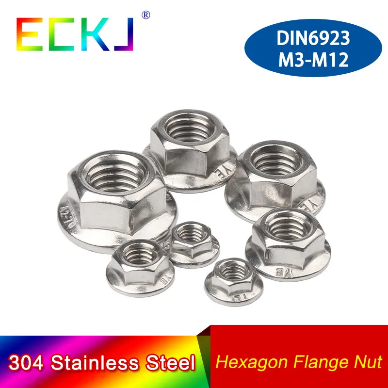 

304 Stainless Steel Hexagon Flange Nut DIN6923 M3 M4 M5 M6 M8 M10 M12