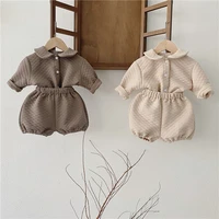autumn winter new born baby girl diamond fashion sets boys solid color cotton topsshorts 2pcs suit for kids casual clothes
