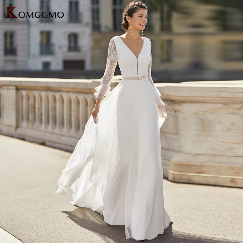 Элегантное платье с низким вырезом на спине длинный рукав свадебное Vestido De Noiva 2021