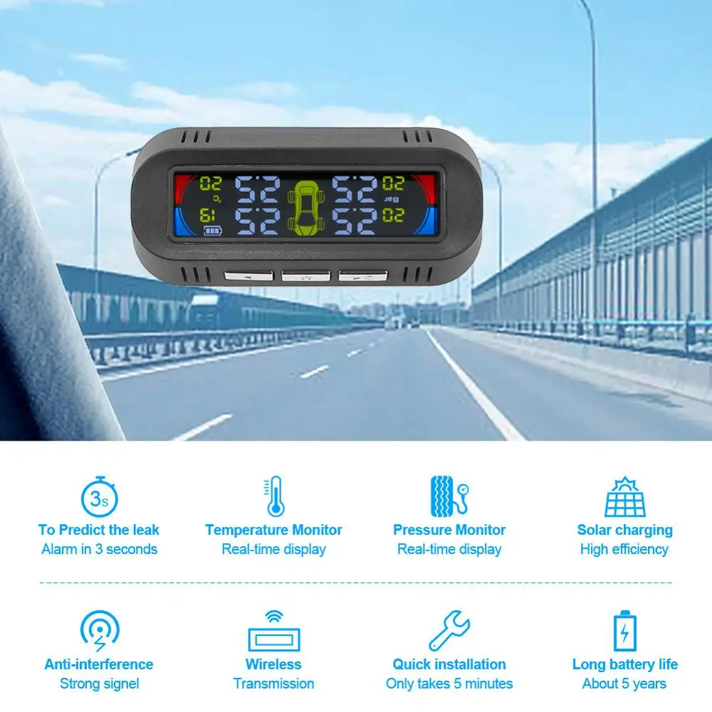 Автомобильный Солнечный беспроводной монитор давления в шинах Система шин TPMS