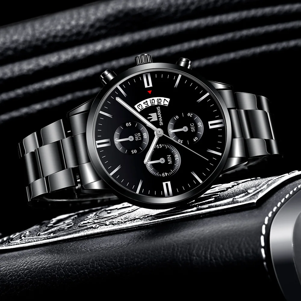 

New fashion watch fashion male earth scale quartz watch popular simple steel band trend strap calendar watch