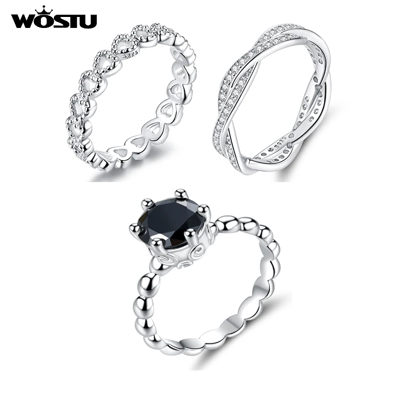 

WOSTU Silver Plated S925 Ring Stackable Forever Heart Love Ring For Women Original Brand Fashion Ring Luxury Jewelry Gift FB7223