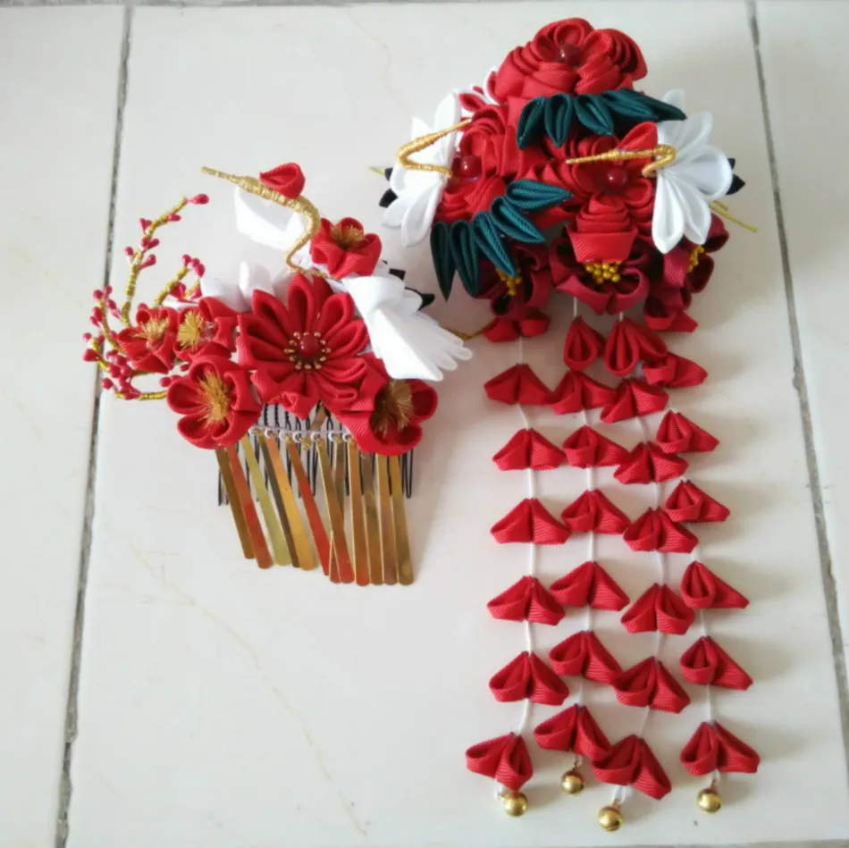 Красный LALAVARA азиатские заколки kanzashi Sakura Lucky birds аксессуары для волос Свадебные Заколки Для Волос - Цвет: Красный