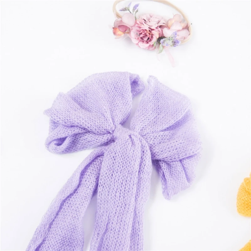 

D7WF 2 Pcs Newborn Photography Props Bowknot Wrapped Cloth Blanket Headband Set Baby Photo Shooting Posing Assist