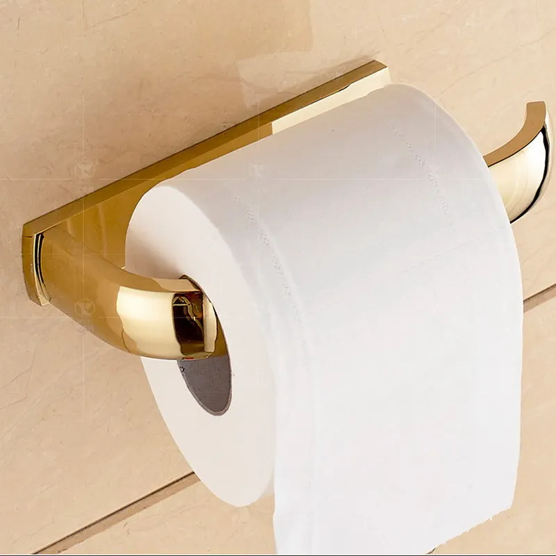 gold polished brass square bathroom hardware towel shelf towel bar paper holder cloth hook bathroom accessory kxz014 free global shipping