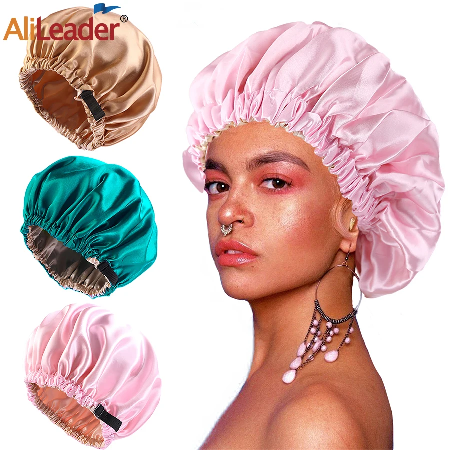

Alileader новая Атласная шапочка для сна Регулируемая Атласная шапочка Двусторонняя Атласная шапочка шелковая круглая Женская шапочка для ухо...