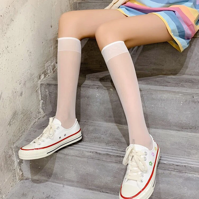 

Женские носки 2 пары, летние однотонные сексуальные чулки в японском стиле Харадзюку, модные женские сетчатые тонкие гольфы, 2021