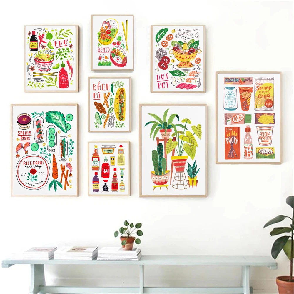 

Kitchen Food Posters and Prints Seasoning Vegetables Hot Pot Wall Art Pictures Home Decoration Modular Canvas Painting