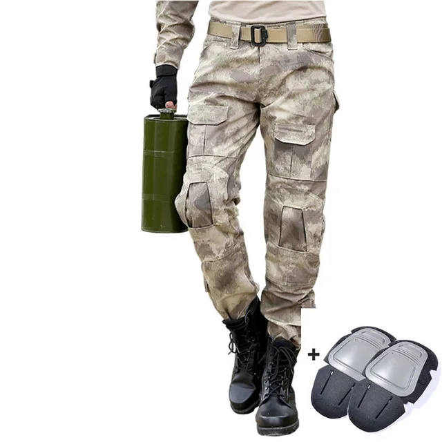 With knee pads Военные тактические брюки мужские камуфляжные Панталоны лягушка брюки карго наколенники рабочие брюки армейские охотники спецназ боевые брюки - Цвет: With knee pads