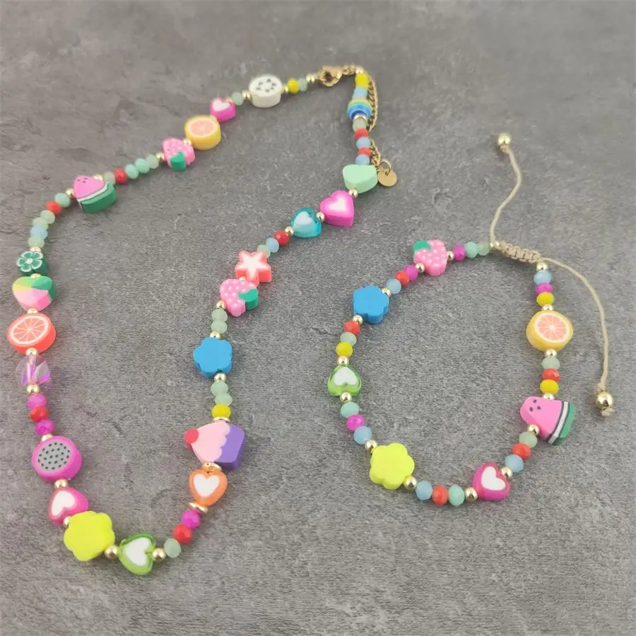 

New Bohemian Colorful Flower Glass Beads Weaving Handmade Necklace Set Clavicle Chain Choker Jewelry