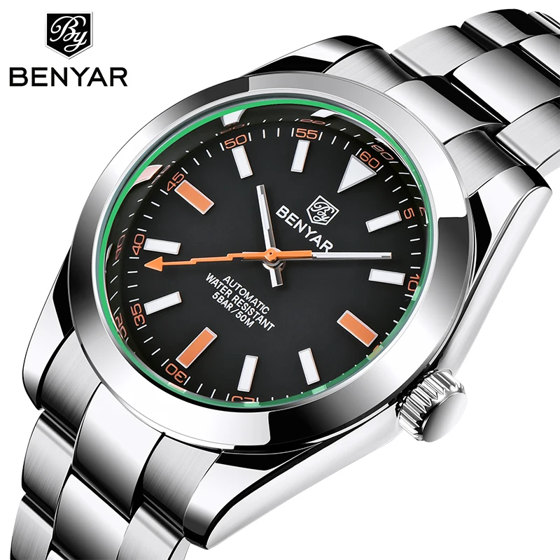 BENYAR Fashion Brand Men's Automatic Watches Stainless Steel Waterproof 50M Men Mechanical Wristwatch Luxury Tourbillon Watch