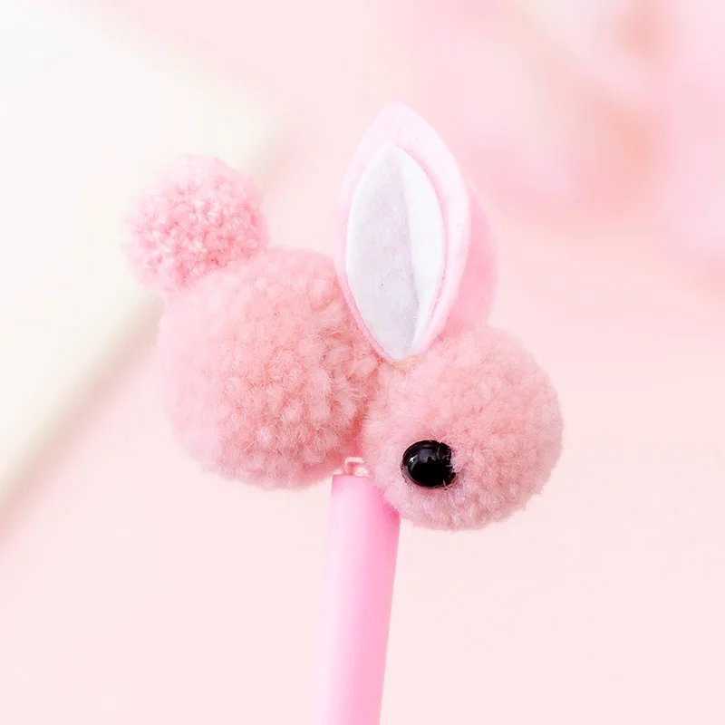 pink Гелевая ручка Kawaii, Корея, креативная, плюшевая, с ушками кролика, гелевая ручка, милый кролик, ручка для подписи, кавайные канцелярские школьные принадлежности, обратно в школу - Цвет: pink