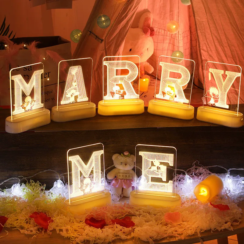 3D Acrylic Curtain LED String Light Fairy Valentine's Day Gifts Holiday Lighting LOVE Ornamnet for Home Bedroom Decoration | Освещение