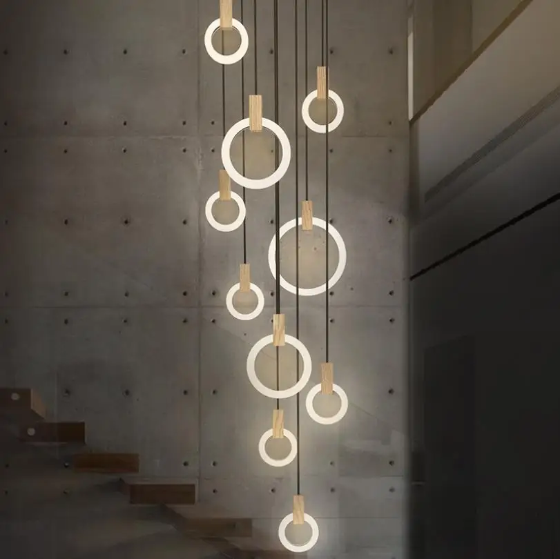 Modern LED chandelier nordic living room pendant lamp bedroom fixtures stair lighting loft illumination long hanging lights