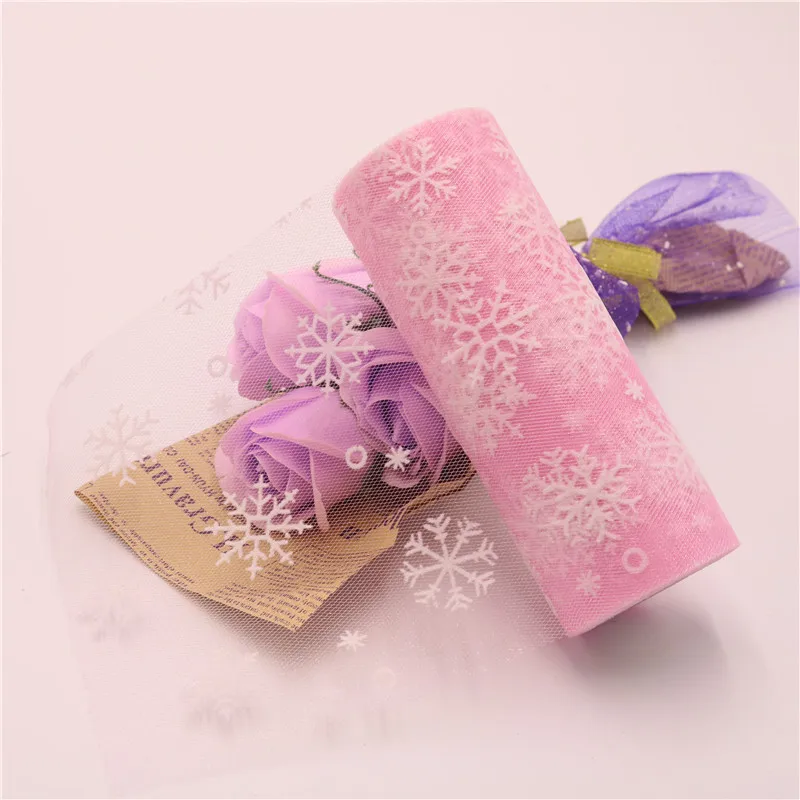 Pink 1 шт. 15cmX10yards Снежинка Блеск Флокирование снег тюль рулон органза ткань для балетной пачки свадебного подарка вечерние украшения - Цвет: Pink