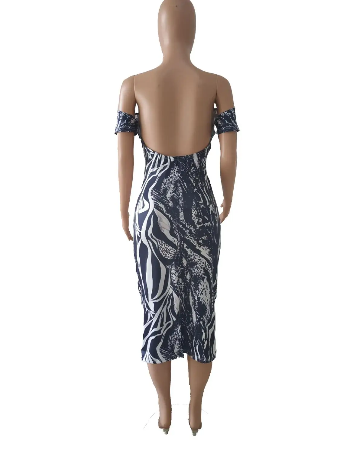 

Snake Printed Mid-Calf Off Shoulder Women Dress Sexy Backless Bodycon Cocktail Party Dresses African Ladies Midi Summer Robe