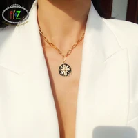 f j4z new vintage womens necklace hit hop metal chain false collar necklace round pendant cross sweater chain gifts dropship