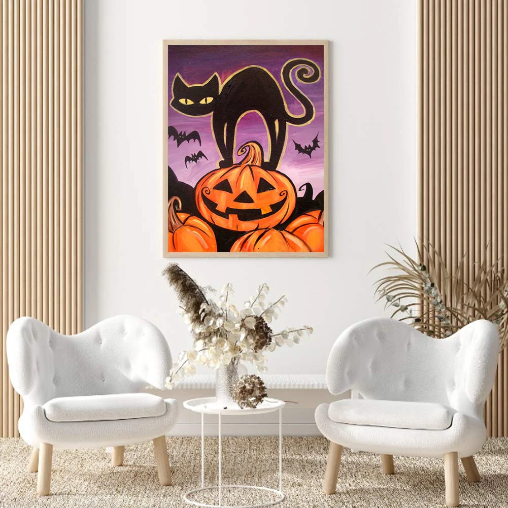 5D Full Round Drill Diamond Painting Halloween Jack O Lantern Mosaic Kit Rhinestone Drawing Picture Home Decor Wall Art Crafts | Дом и сад