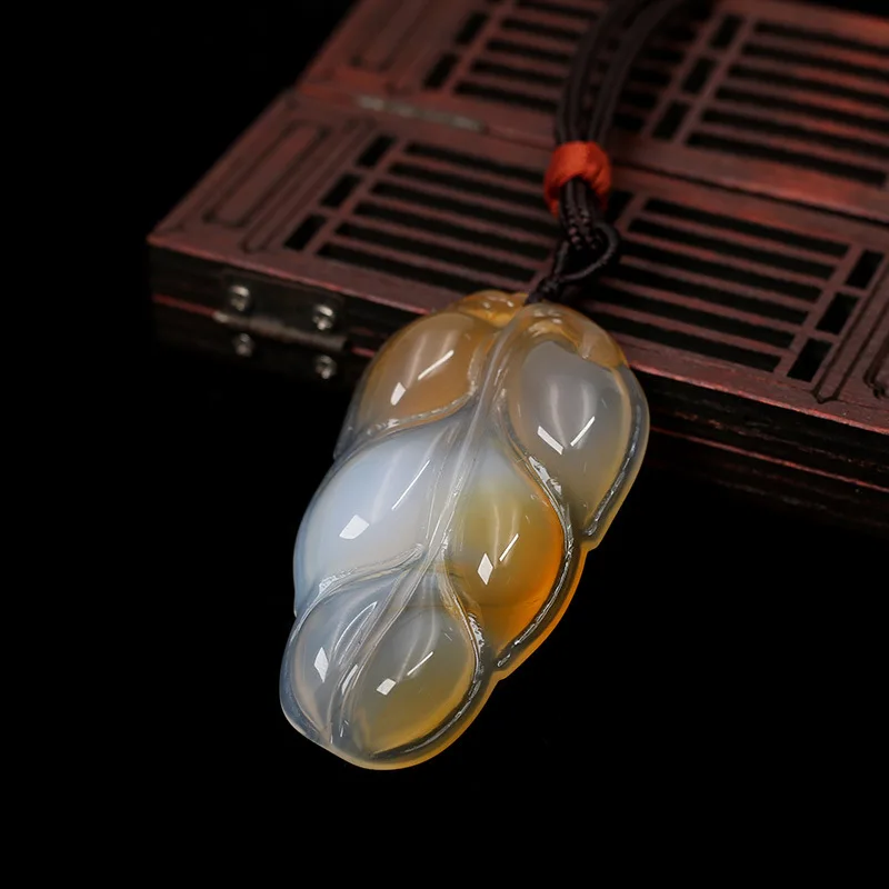 Женское ожерелье с подвеской оранжевый халцедон Агат 3D резной лист кулон