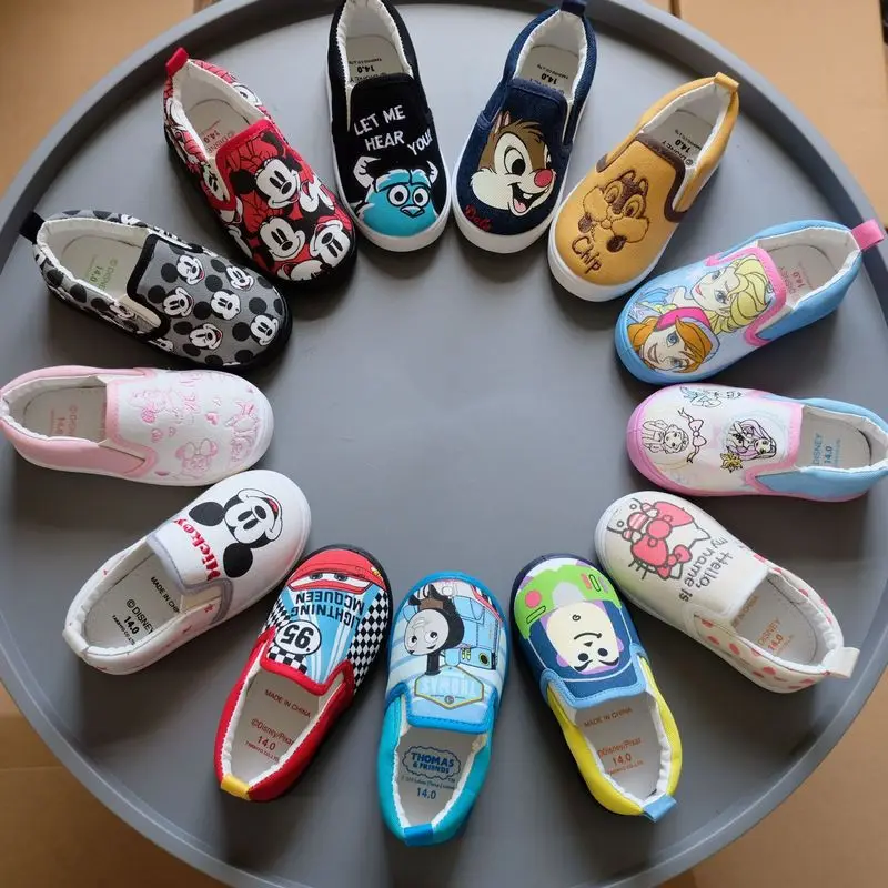 Детские Нескользящие парусиновые туфли Disney для мальчиков и девочек мультяшный