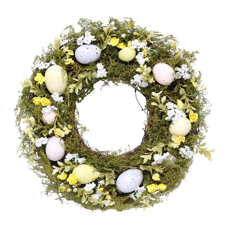 

Manual Easter Garland Eggs Rattan Wreath Artificial Flower Garland Home Window Front Door Wreath Easter Decoration
