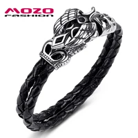 2020 men jewelry black genuine leather bangle stainless steel sword wings punk charm women bracelets