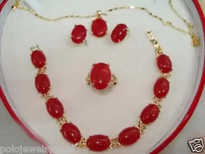 Ювелирные изделия Красный Нефритовый Браслет серьги кулон ожерелье набор>