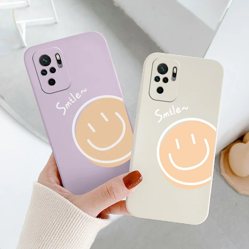 

Smile Square Silicone Case For Xiaomi Redmi Note 10 10S 9T 9 8 7 Pro MAX Redmi 9 9A 9T K40 K30 K20 Pro Soft Phone Cover Case