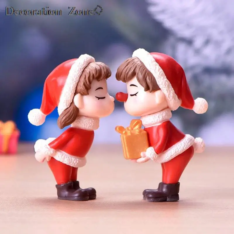 

2Pcs Mini Christmas Couple Figure Miniature Figurine People Statue Resin Craft Doll DIY Garden Bonsai Decor Ornament Kid Toy