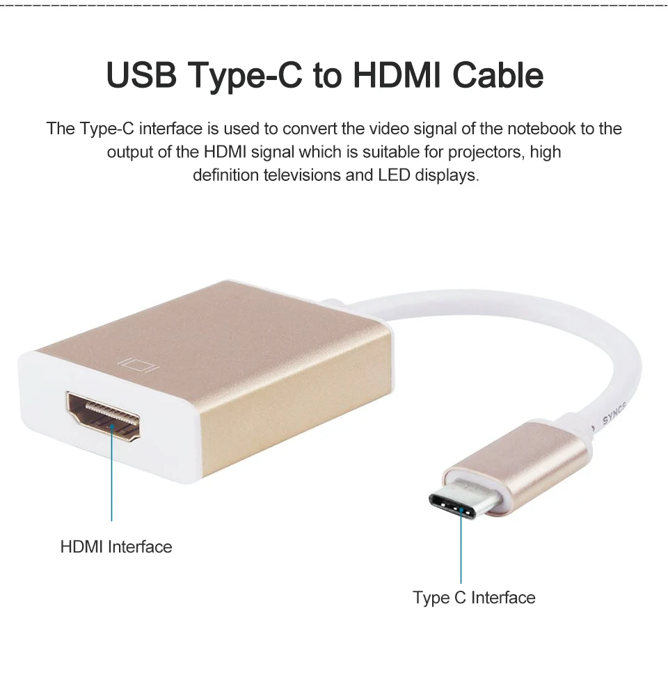 Кабель-адаптер type-C к HDMI для мужчин и женщин(совместим с Thunderbolt3) к HDMI USB 3,1 алюминиевый тип C для MacBook Chromebook