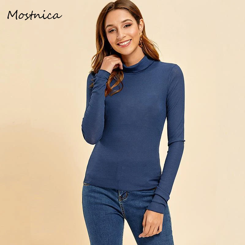 

Mostnica Casual Women Autumn Korean Sweater Ribbed Knit Turtleneck Long Sleeve Thin Pullover Basic Sweater Tops for Woman