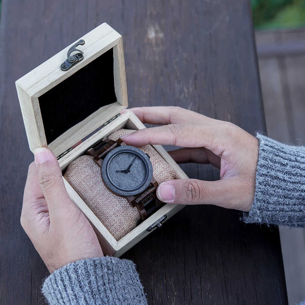 Часы мужские деревянные кварцевые с мраморным рисунком в японском стиле |