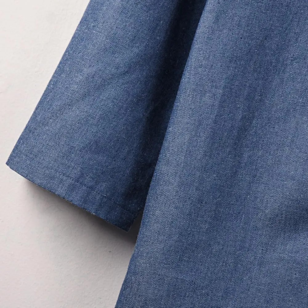 

Women Fashion Casual Vintage Cowboy Long Sleeve V-Neck Pocket Loose Dress Fashion Dress Simple Fashion Slim Women