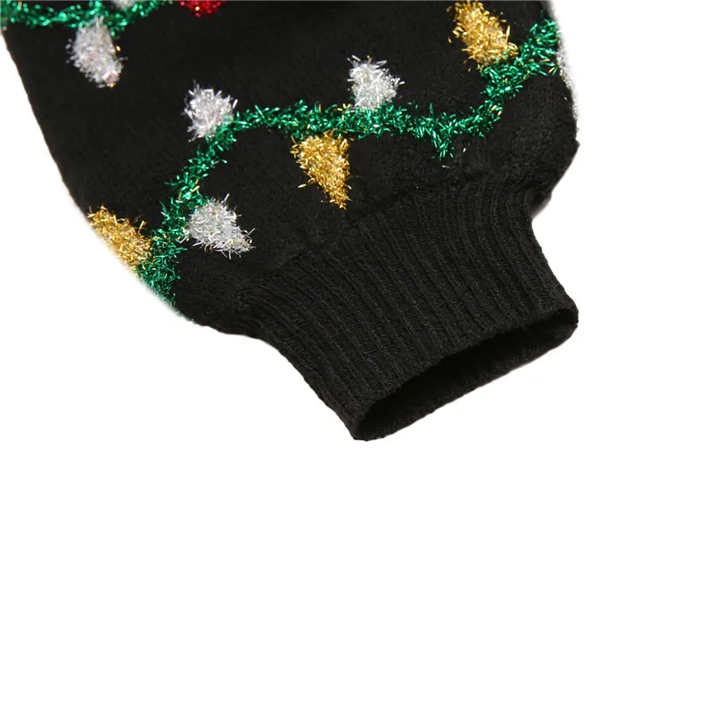 

Women Christmas Black Sweater Tops Long Puff Sleeves Round Collar Knitted Pullover S/ M/ L/ XL