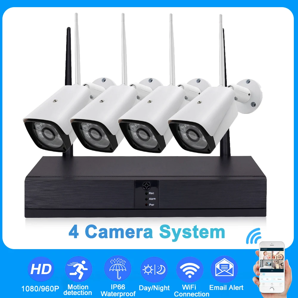 4CH 1080P Беспроводная NVR Wifi камера безопасности Система IR CUT 2MP аудио звук Открытый CCTV