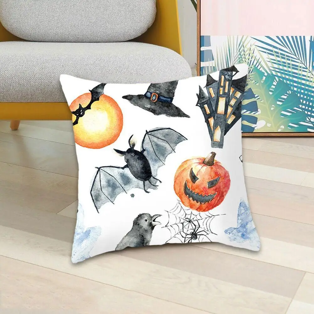 

Halloween Bat And Pumpkin Pillowcase Peach Skin Pillowcase Pillow Cover Home Decor Car Cushion Cover Cute Pillow 45*45cm