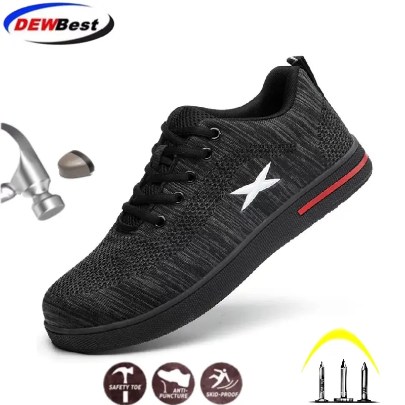 

Plus Size Men's Breathable Mesh Puncture Proof Protetive Safety Shoes Men New Outdoor Anti-slip Steel Toe Cap Work Shoes Boots