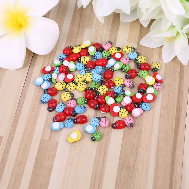 

100pcs Mini Ladybugs Shaped Stickers Miniature Ornament DIY Fairy Garden Decor 95AA