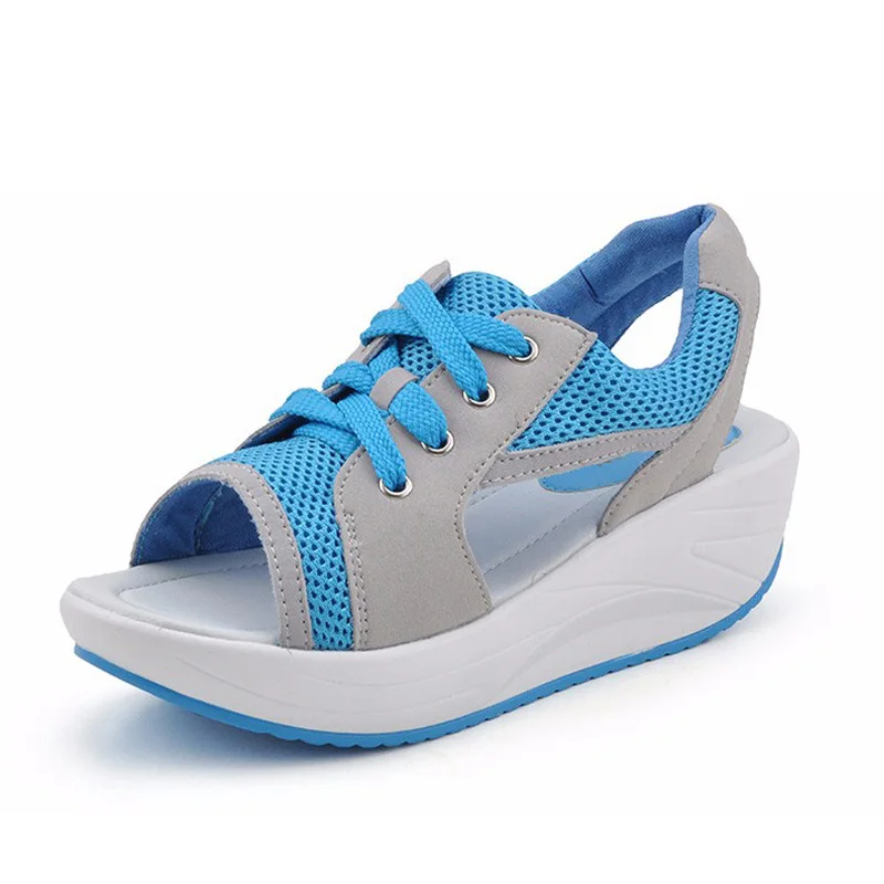 

Fish mouth wedges casual shoes woman sandals 2021 fashion lace-up ladies shoes breathable mesh beach sandals women summer shoes