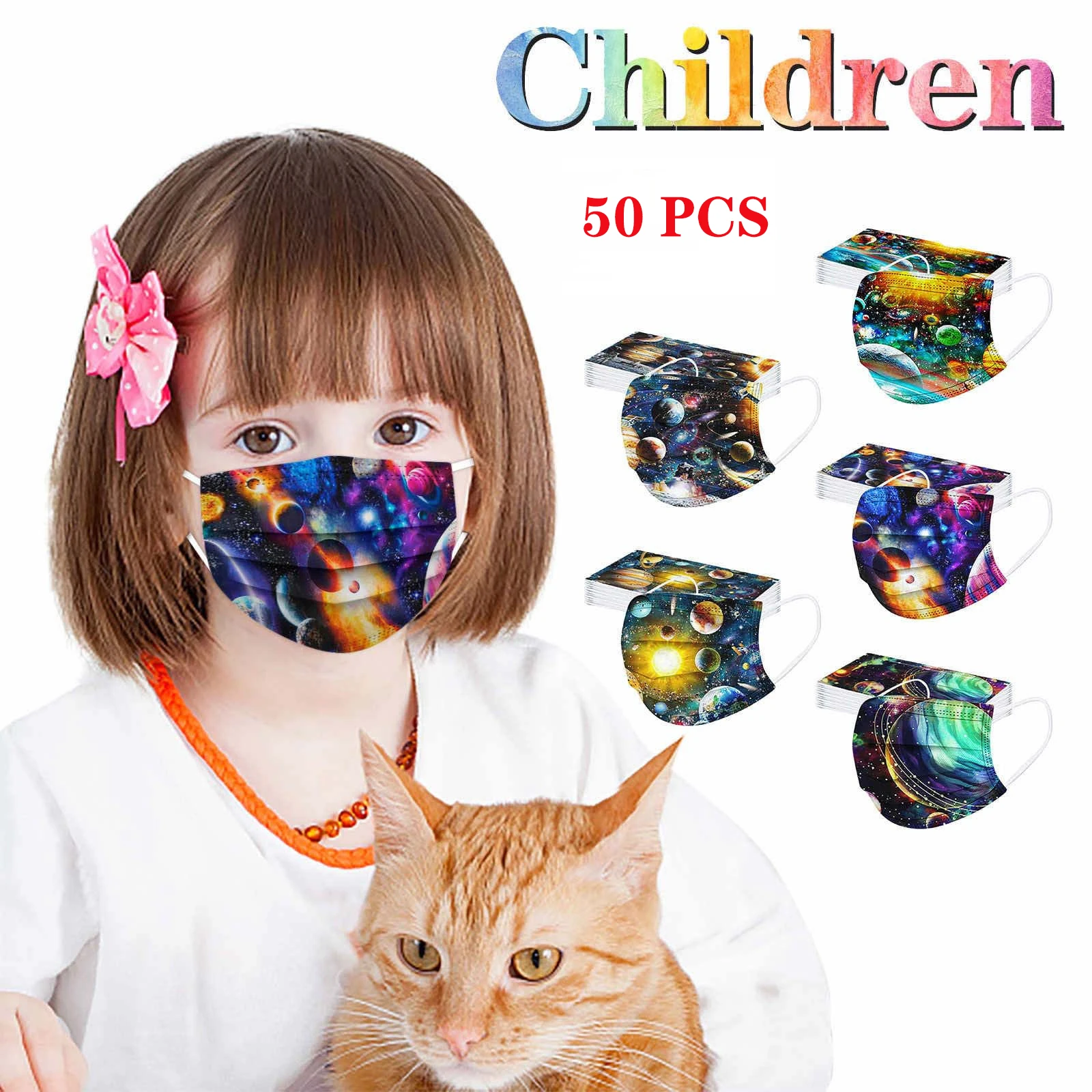 

2022 New Children's Protective Mask Three-layer Dust-proof Disposable Mask Color Planet Three-dimensional Cosplay Mask 50pcs