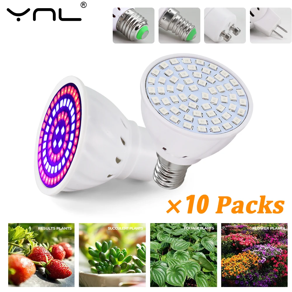 

10pcs LED Grow Full Spectrum Bulb 220V E27 E14 GU10 MR16 Hydroponic Greenhouses Indoor Phyto Lamp For Plant Seeds Flower Lamps