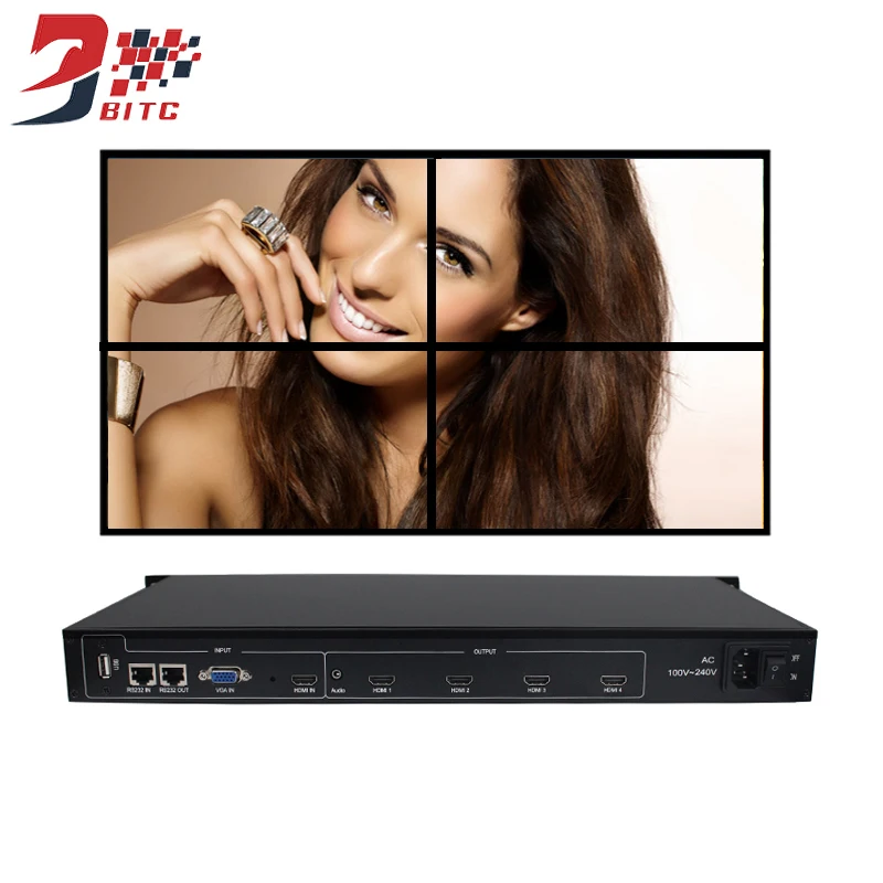SZBITC 4 канала ТВ настенный контроль Лер 2x2 HDMI VGA USB аудио видео процессор ТВ Сращивание коробка с RS232 пульт дистанционного управления