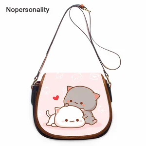 Nopersonality Famous Brand PU Leather Women Messenger Bag Cute Cartoon Cat High Quality Crossbody Saddle Bag Mini Shoulder Bag