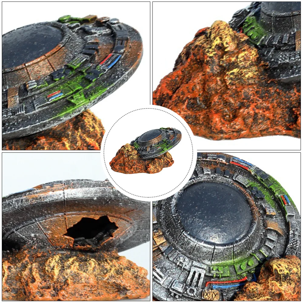 

1Pc Emulation UFO Wreck Adornment Creative Spaceship Fish Tank Ornament