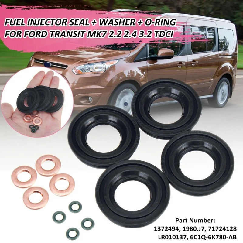 

14Pcs Metal Fuel Injector Seals Washers Rubber O Rings Bolts Fuel Inject Seals Repair Kit for Ford Transit MK7 2.2 TDCi